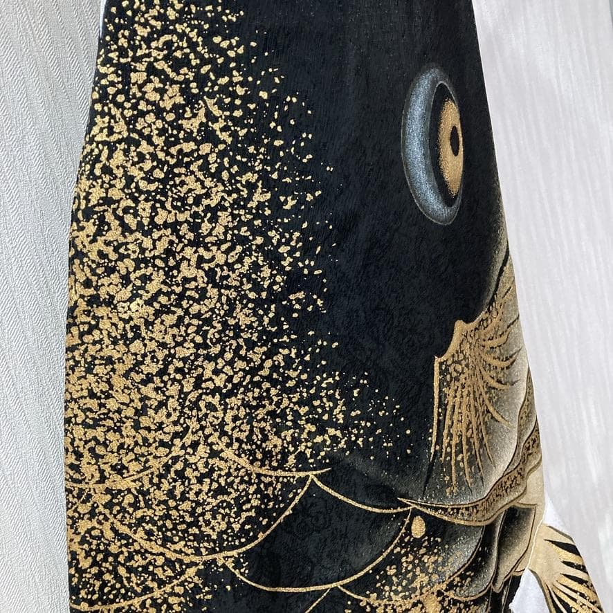 SKO95 ちりめん金彩鯉のぼり2m 黒 ベランダ黒鯉2m　お父さん鯉２m