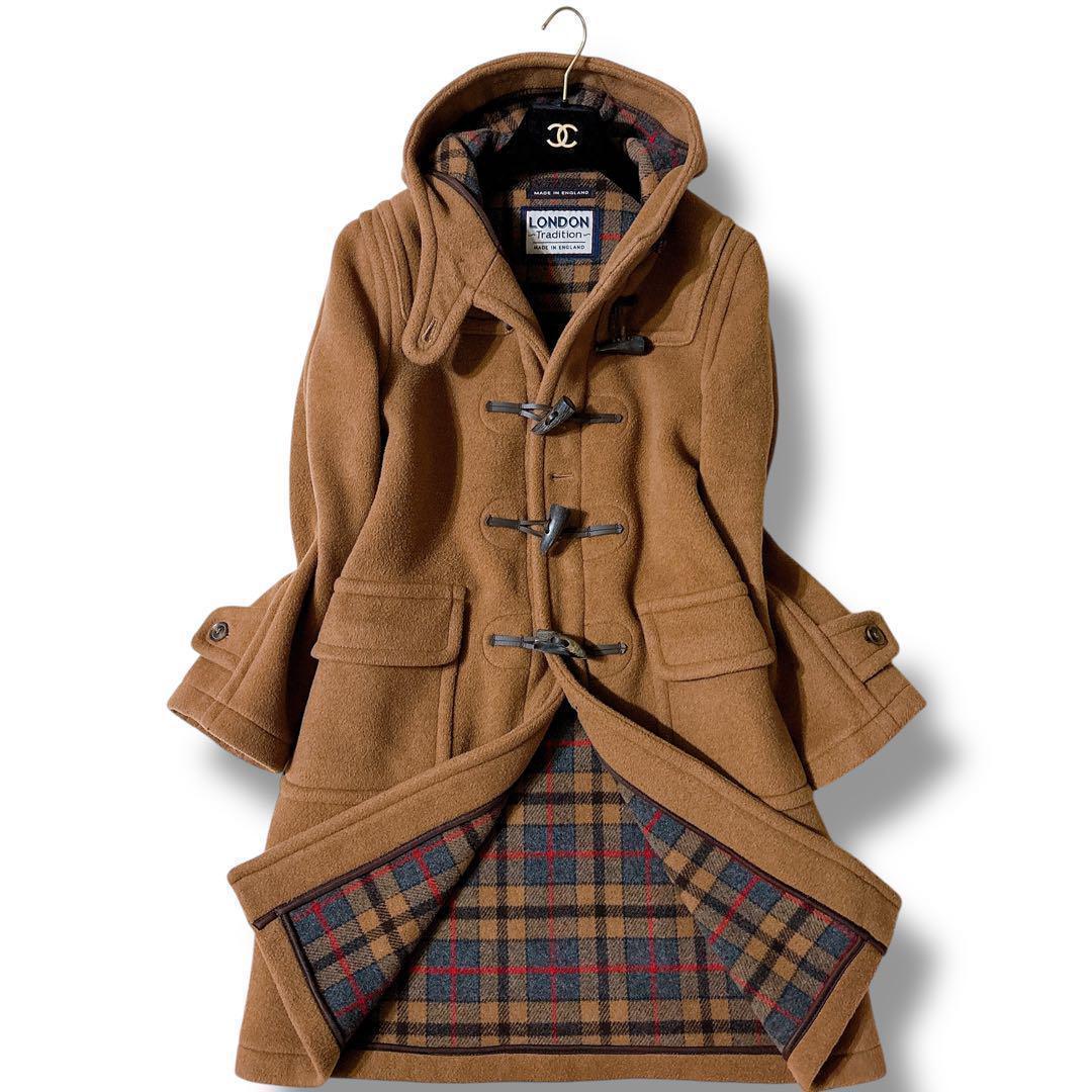 極美品　ロンドントラディション　ダッフルコート　ブラウン　チェック　フード　M