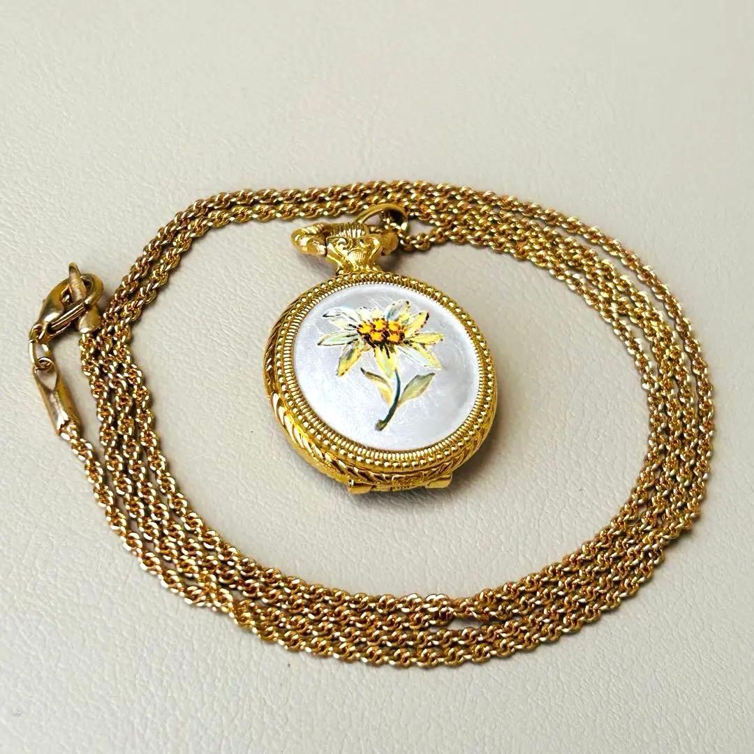 ネコ アンドレムッシュ エナメル 花柄 懐中時計