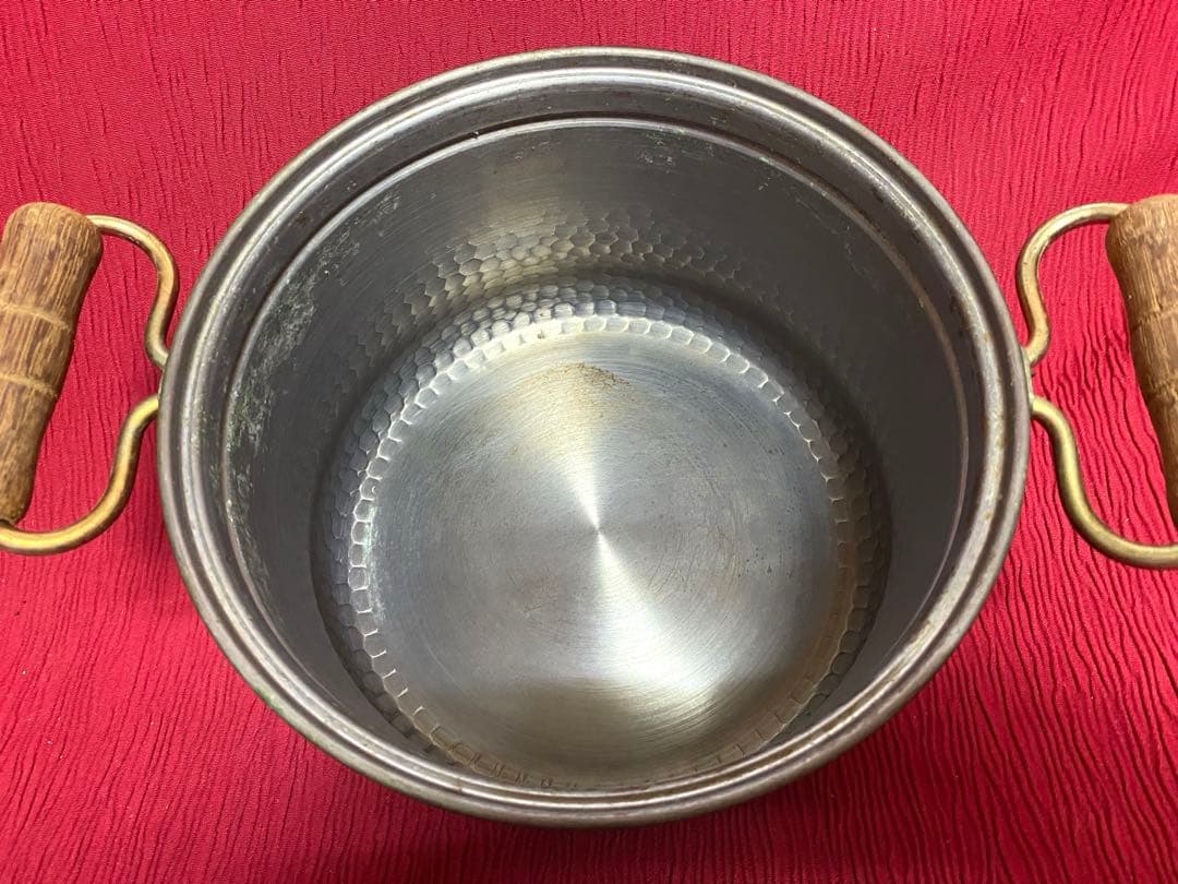 アンティーク⭐️2重仕立て銅製の打ち出し深鍋⭐️木製ハンドル