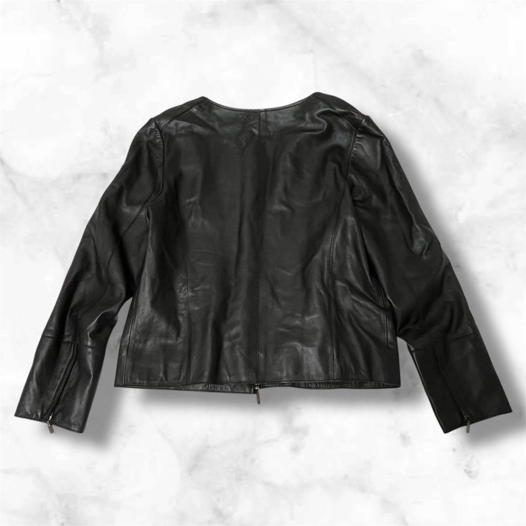 23区　ニジュウサンク　ノーカラーレザージャケット　羊革　ブラック　44サイズ
