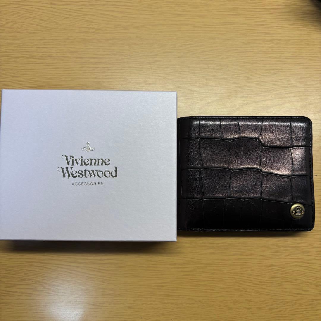 ヴィヴィアンウエストウッド クロコダイル型押し 二つ折り財布