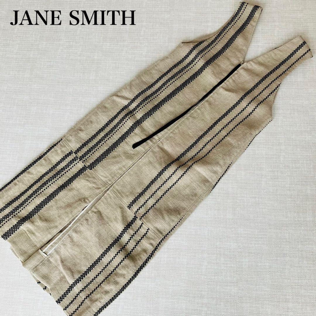 【美品】ジェーンスミス ジャンパースカート リネン ストライプ スリット