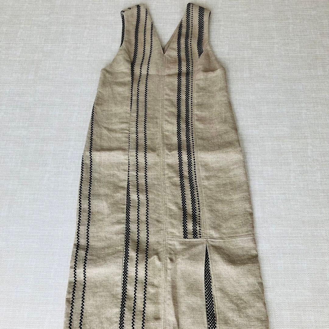 【美品】ジェーンスミス ジャンパースカート リネン ストライプ スリット