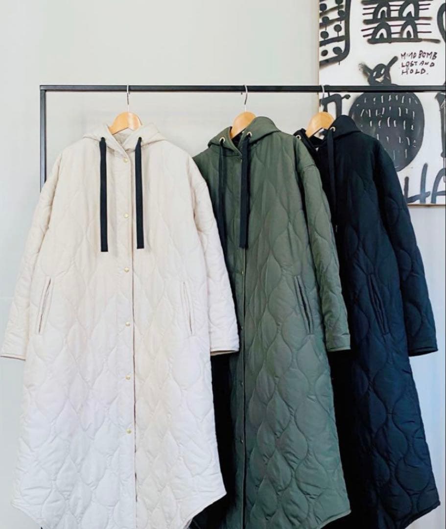 chouchou SELECTラウンドキルティング フードロングコート