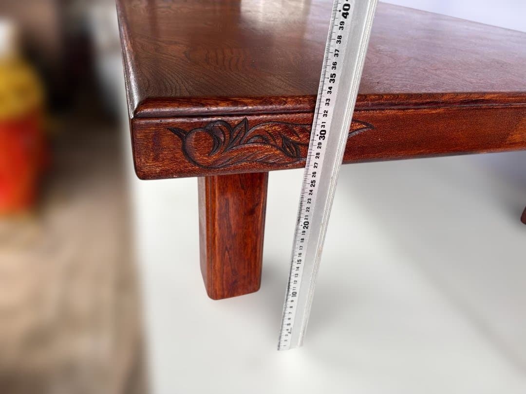 木製 座卓 彫刻入り 　昭和レトロ 　01d111