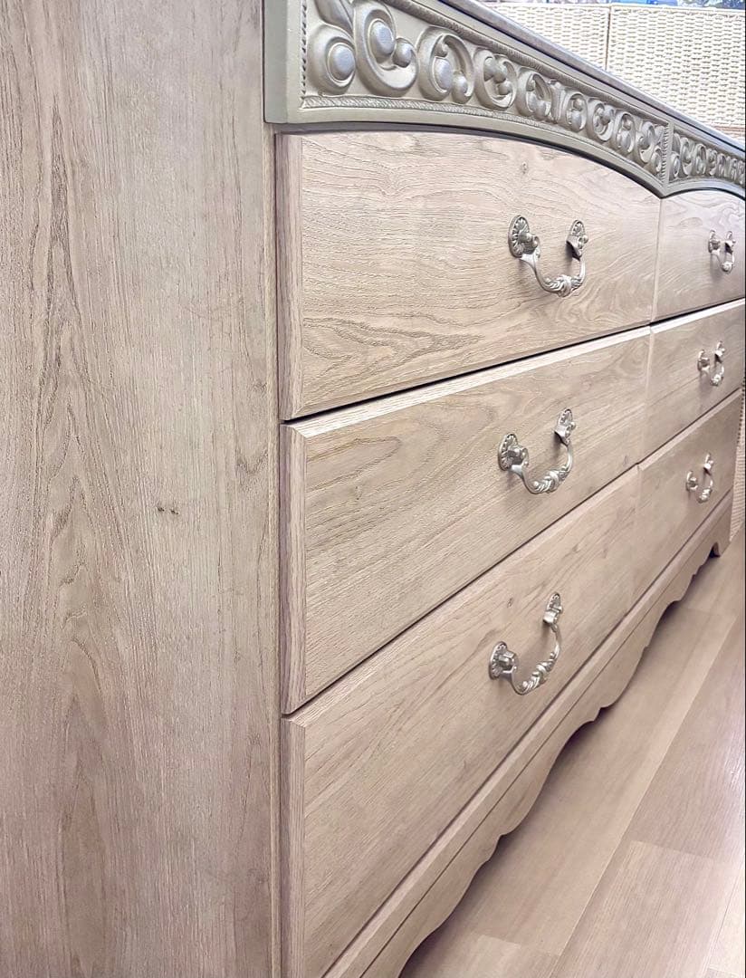 アンティークホワイト チェスト　3段ダブル　６段　木製　ⅱ