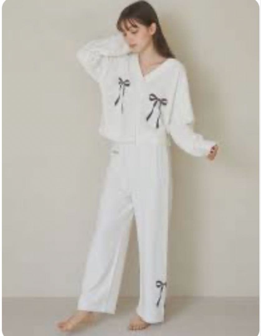 新品ジェラートピケリボンジャガードロングパンツショートカーディガンセット