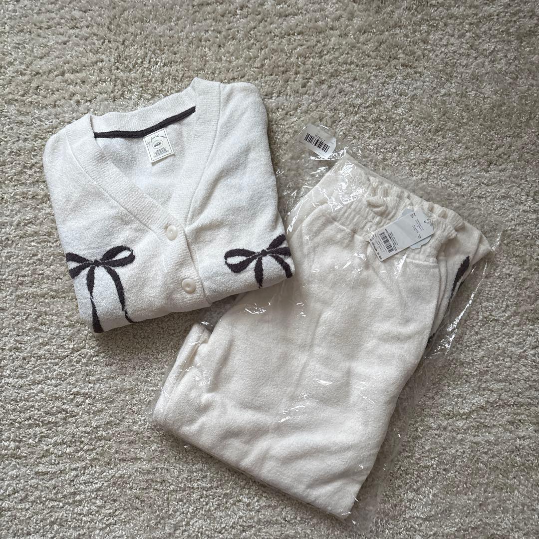 新品ジェラートピケリボンジャガードロングパンツショートカーディガンセット