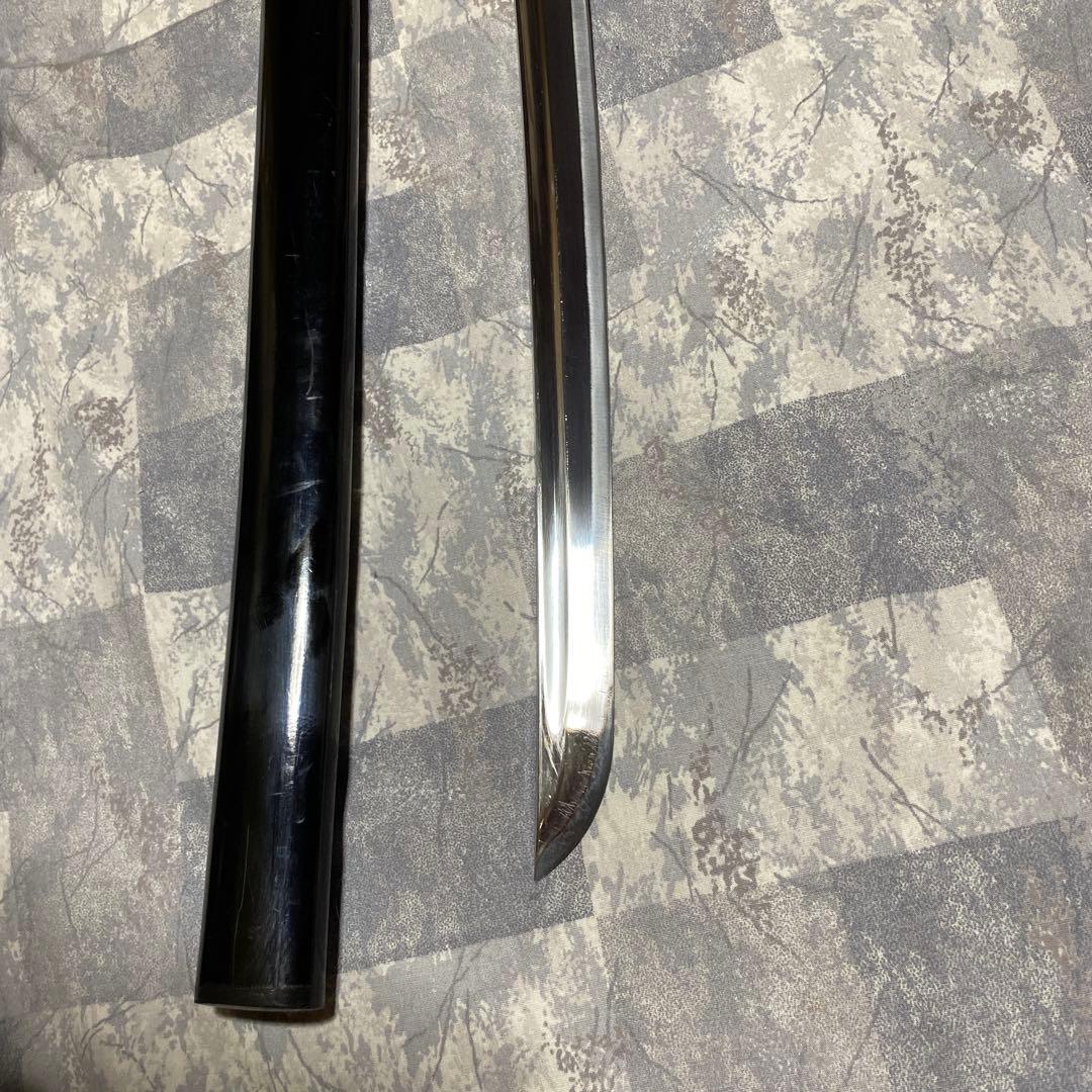 高級居合刀 灰色柄 騎馬武者絵丸鍔 黒呂鞘