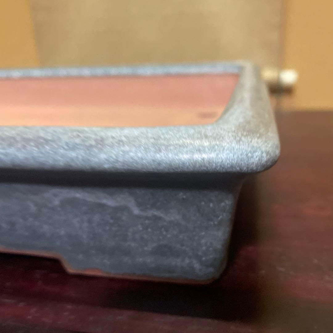 【落款あり】中国宜興 長方外縁浅 釉薬オリベ 盆栽鉢 寄せ植え