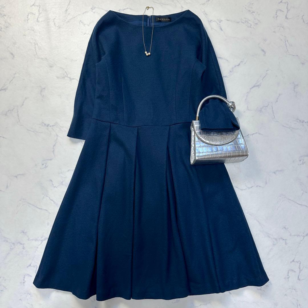 ダーマコレクション 圧縮ウール タックフレア 七分袖ワンピース　13AR