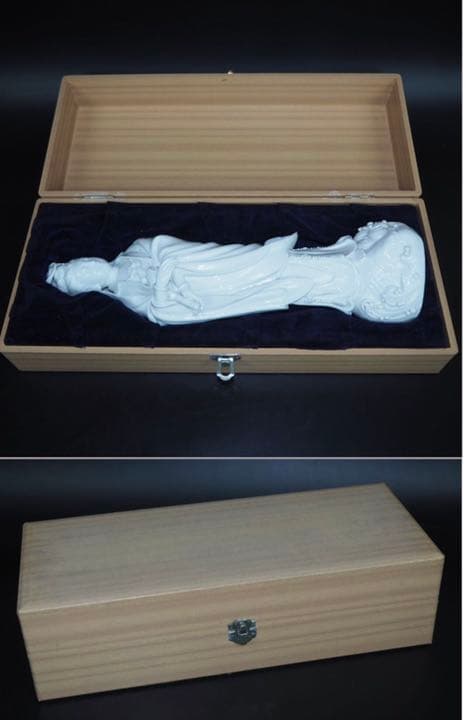 送料無料70年代『福建省徳化磁厂』製白磁魚藍観音共箱高さ33.8ｃｍ★訳あり★