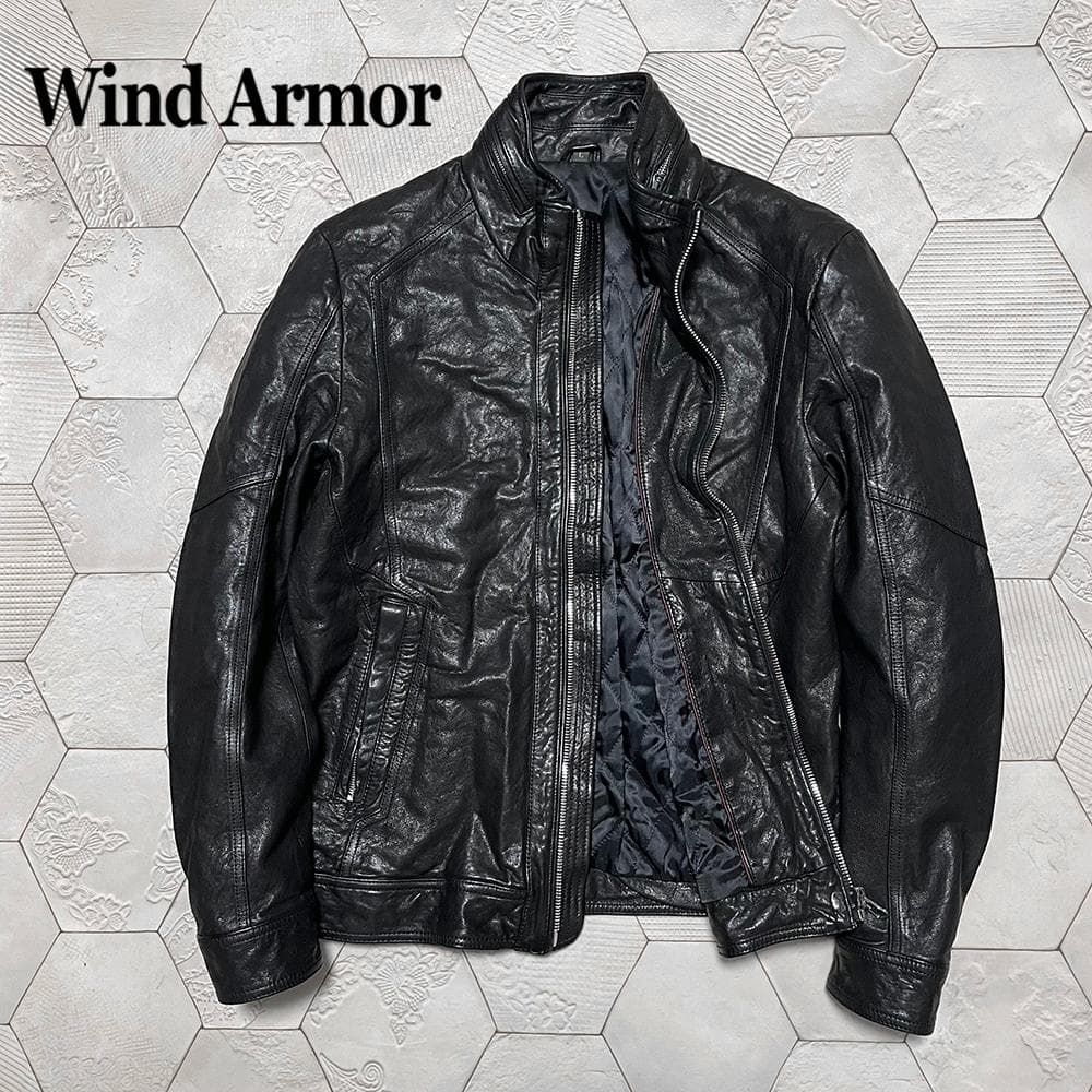 ニチワ社 ウィンドアーマー 中綿入り 羊革 シングルライダース 黒 L