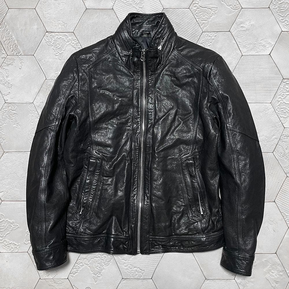 ニチワ社 ウィンドアーマー 中綿入り 羊革 シングルライダース 黒 L