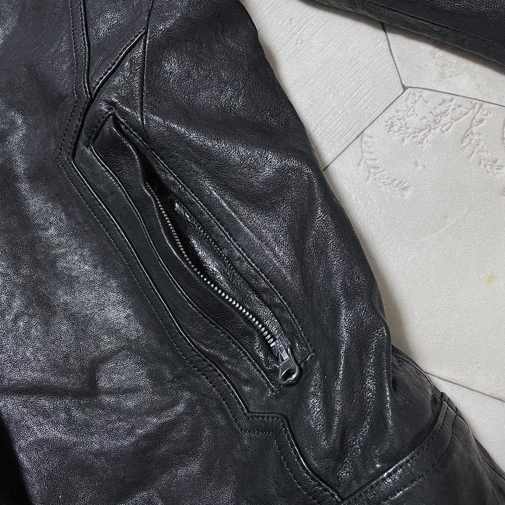 ニチワ社 ウィンドアーマー 中綿入り 羊革 シングルライダース 黒 L