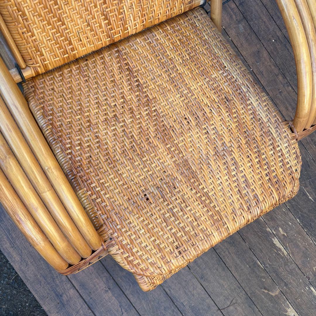 昭和レトロ ラタンリクライニングチェア オットマン付き 1人掛けソファー籐家具