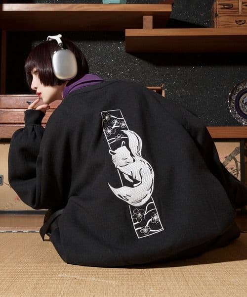 即*ー様 狐刺繍ファイヤーフックカーディガン