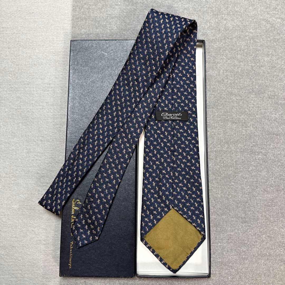 シャルべ　ネクタイ　紺　シルク・キャメル