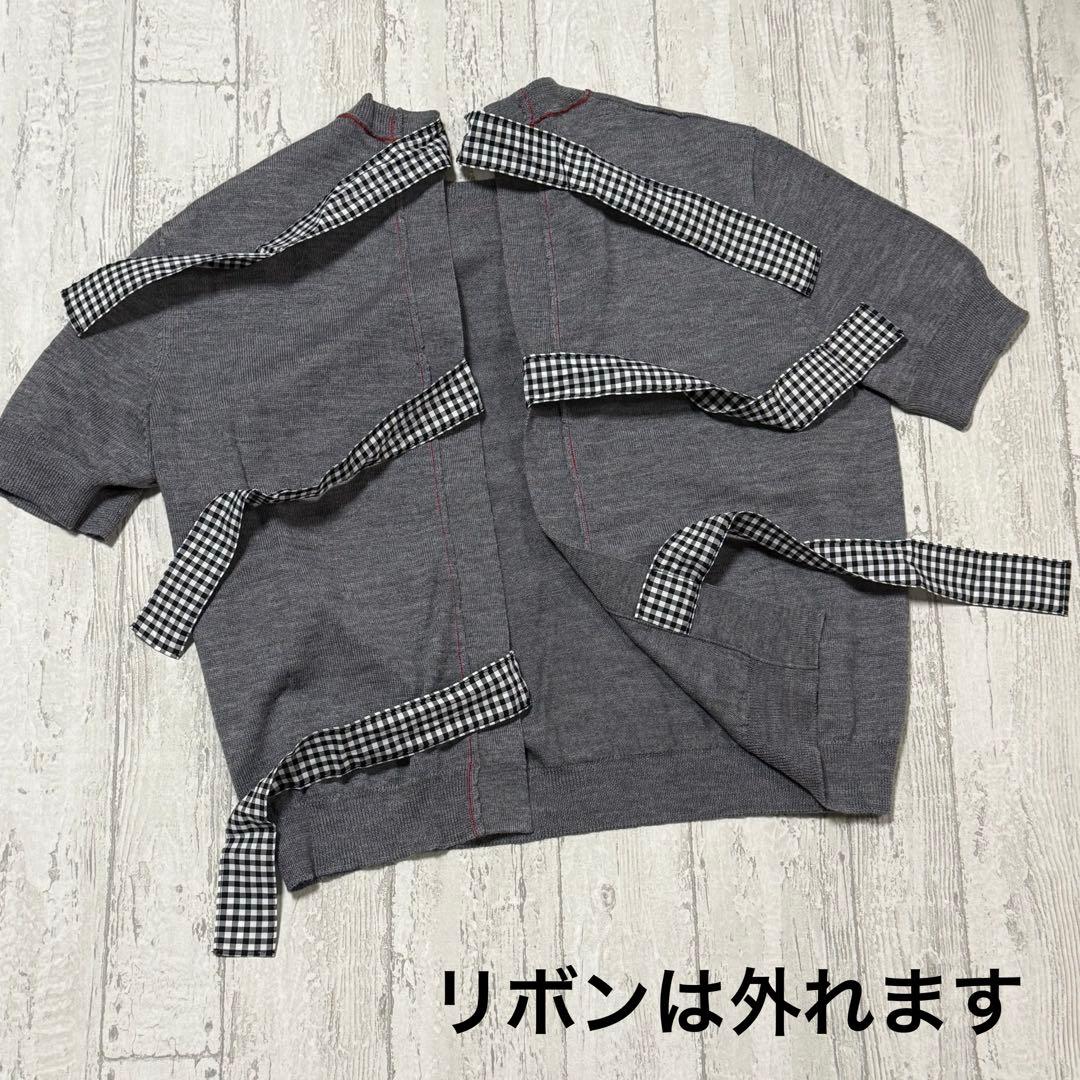 レア　美品　ミュウミュウ　バックリボンニット　半袖ニット　チェックリボン　S