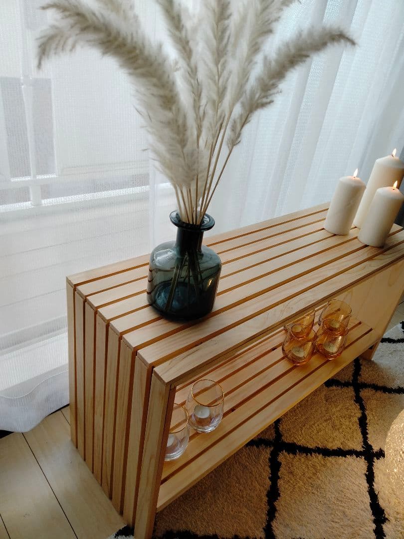 杉ルーバーの木箱　テーブル　収納棚　飾棚　サイドテーブル　テレビボード