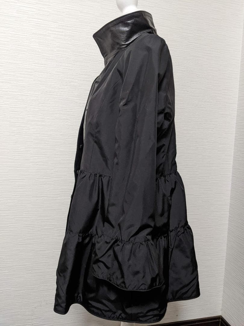189　新品未使用タグ付　超軽量　鹿革　リアルレザー　フリル　ロングコート
