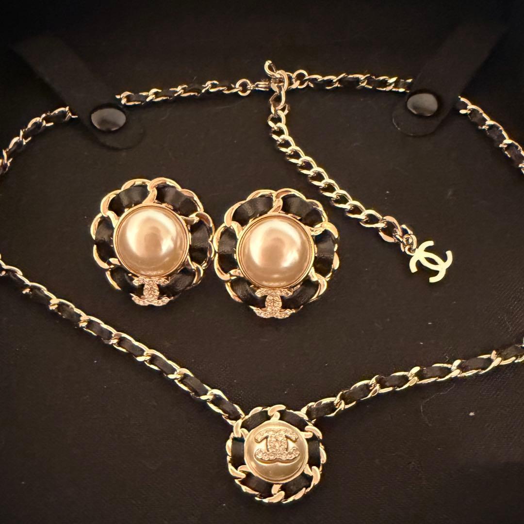 CHANEL パール チェーン ピアス　25K