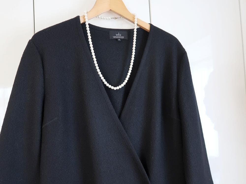 エラフ ノーカラーロングコート/ウール/カーディガン