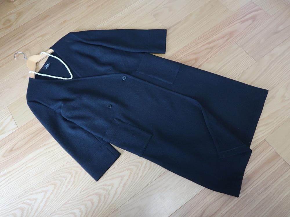 エラフ ノーカラーロングコート/ウール/カーディガン