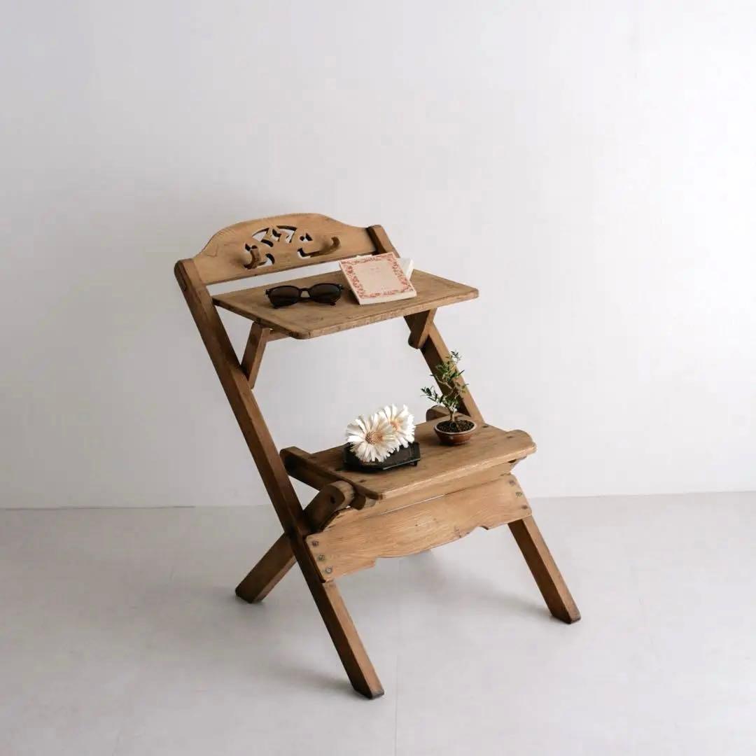 開閉式 飾り棚　展示台　透かし彫り　欅　無垢材　古家具　古道具　無垢インリア