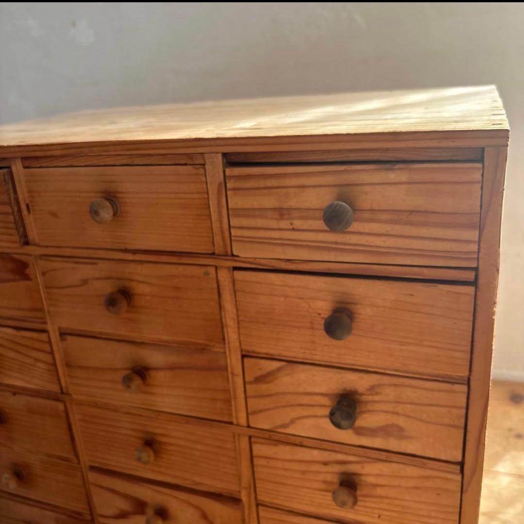 アンティーク　チェスト　整理木箱　引き出し　古家具　木製　マス目　小引き出し