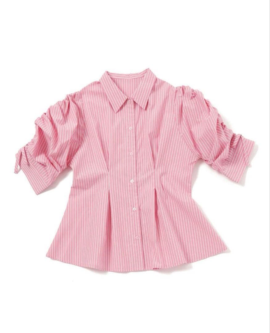 トップス poppy CANDY PUFF STRIPE SHIRT (PINK)