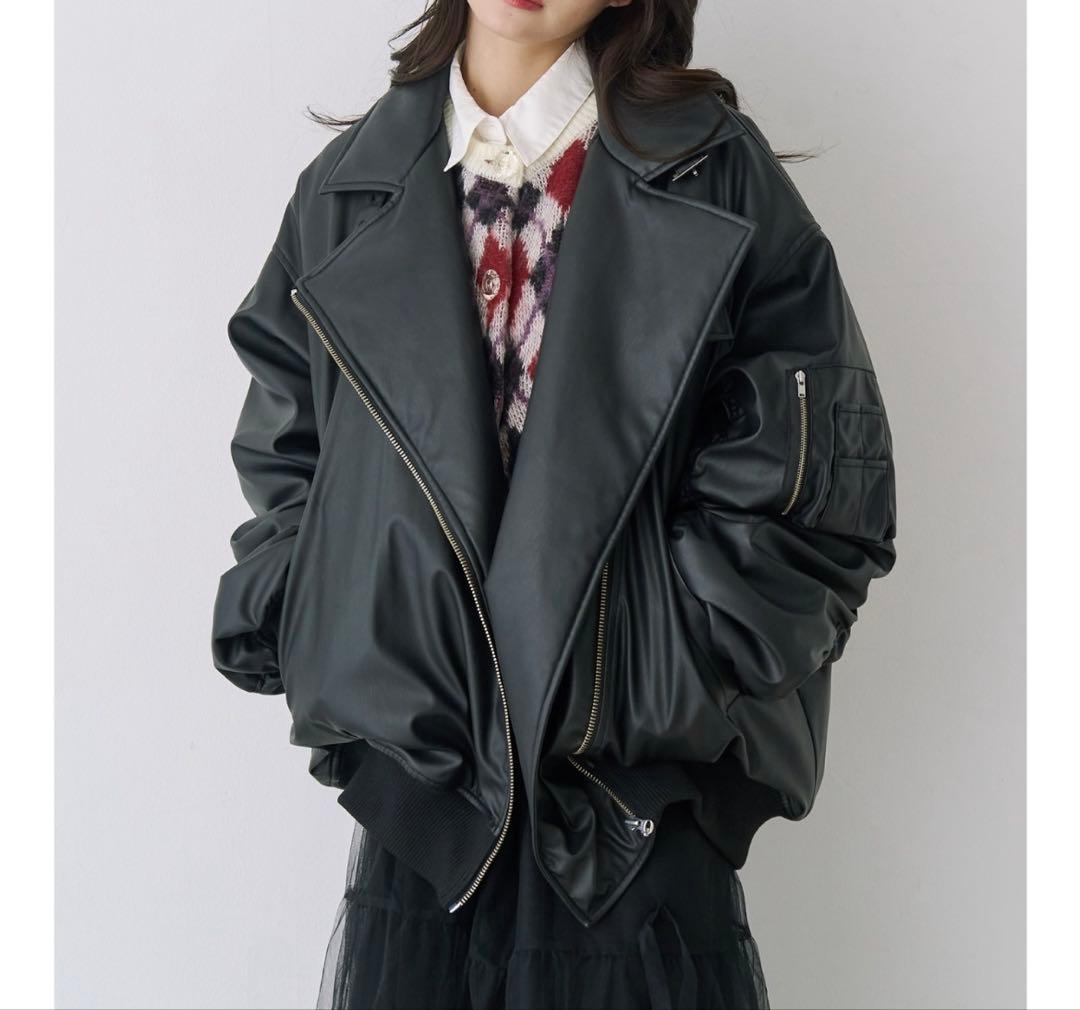 jouetie フェイクレザーライダースMA-1ジャケット