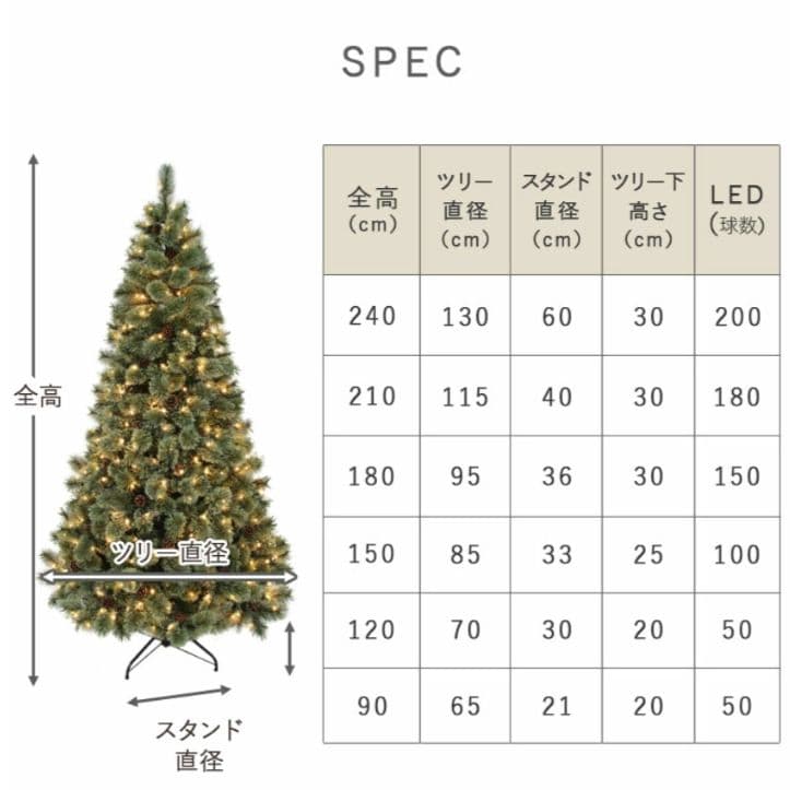 LEDライト付き 150cm クリスマスツリー