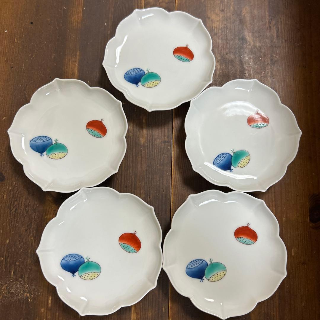 希少　レア　香蘭社　染付染錦栗　小皿５枚