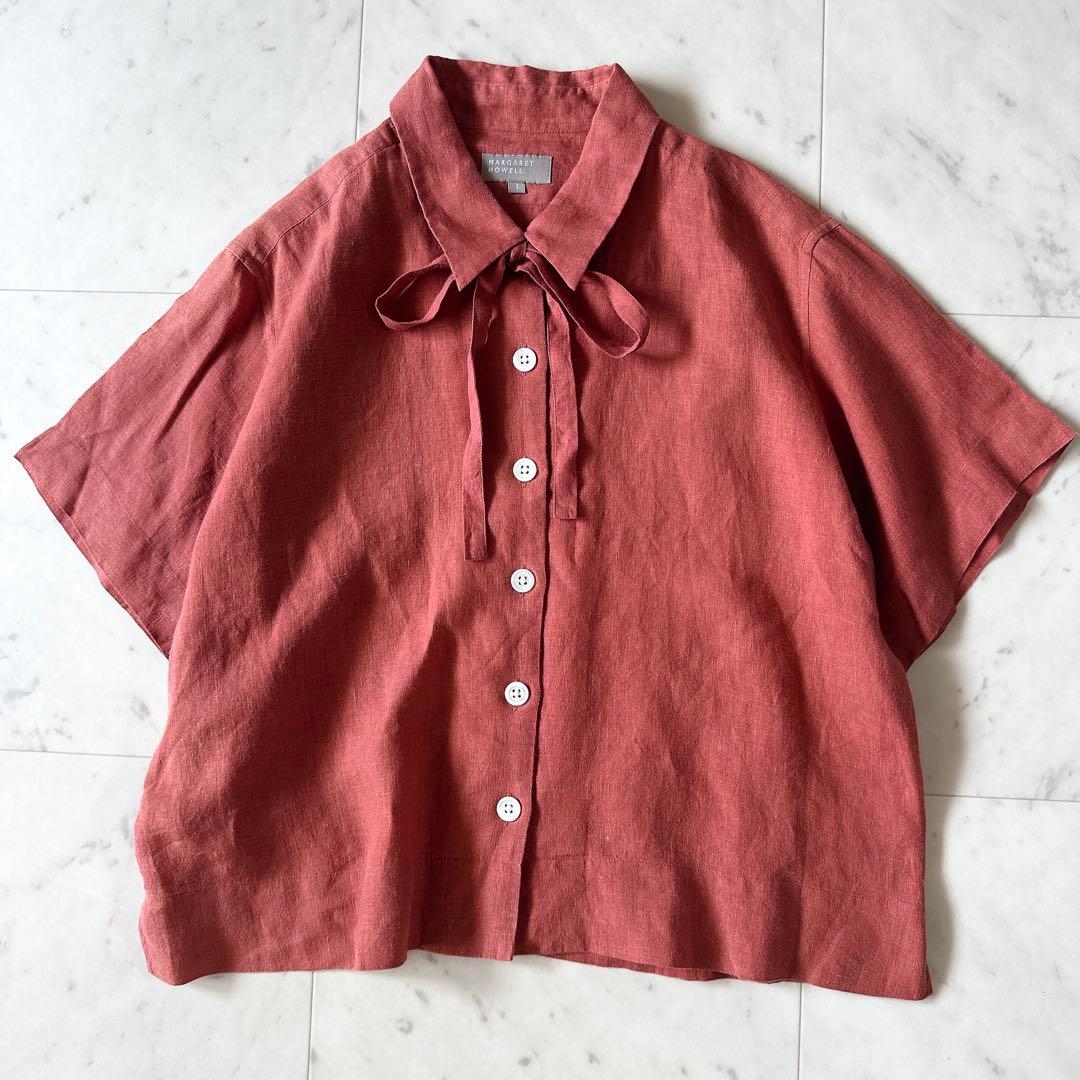 美品♪マーガレットハウエル SOFTLINEN リネン ボウタイブラウス 麻