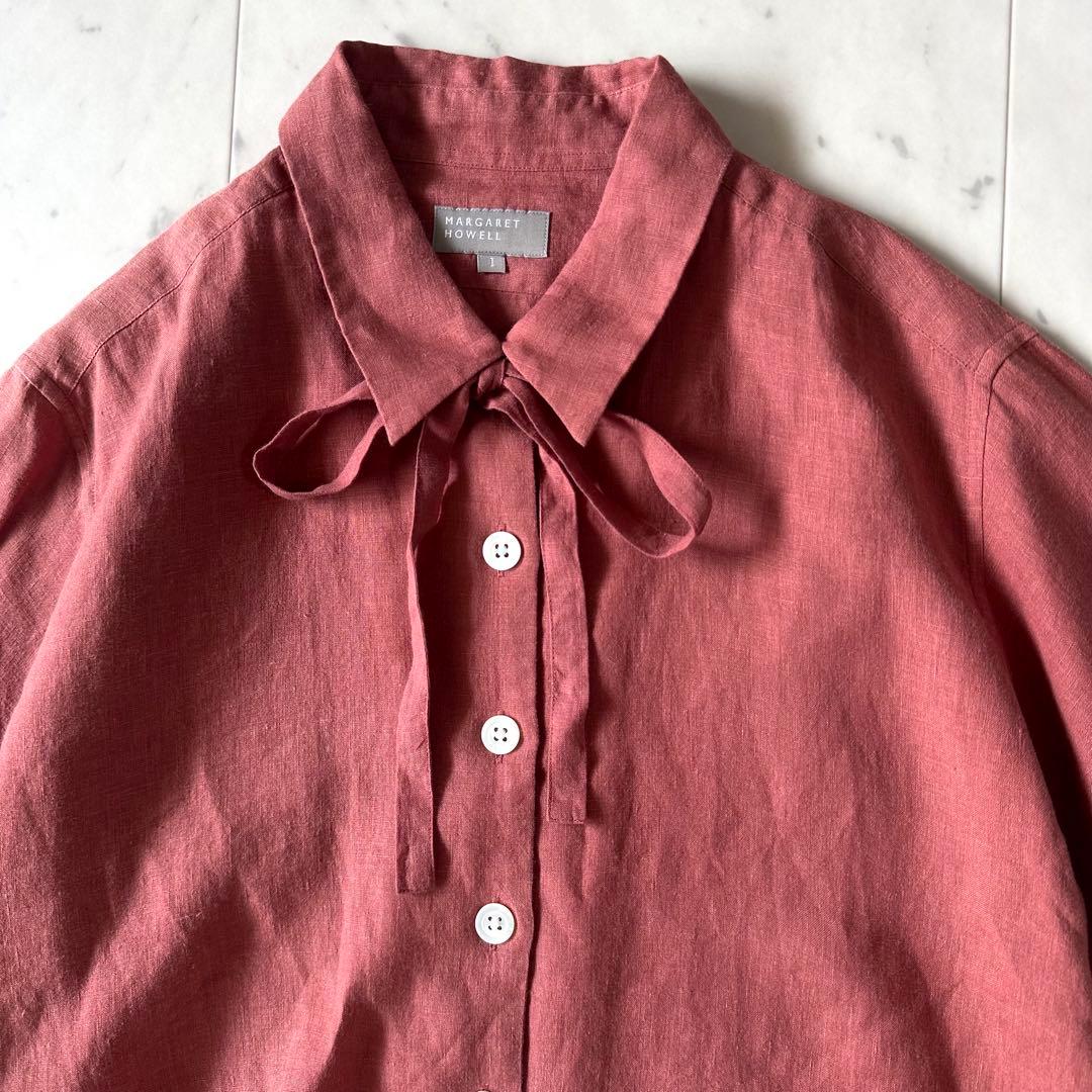 美品♪マーガレットハウエル SOFTLINEN リネン ボウタイブラウス 麻
