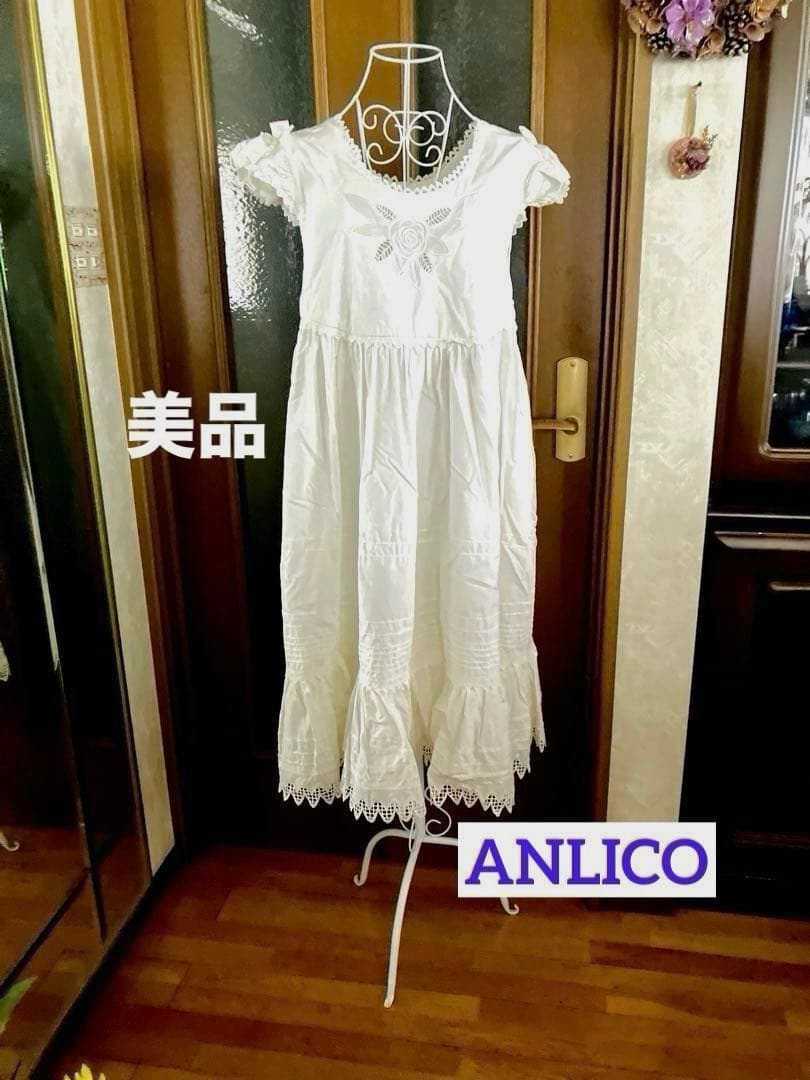おけい⭐️ANLICO・素敵な割烹着／エプロン／白／美品