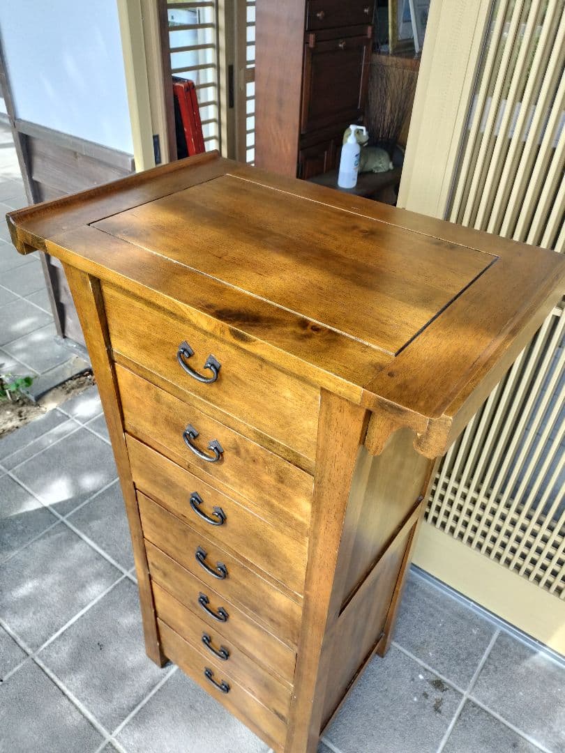 無垢材チェスト　アジアン　ヴィンテージ　7段引き出し