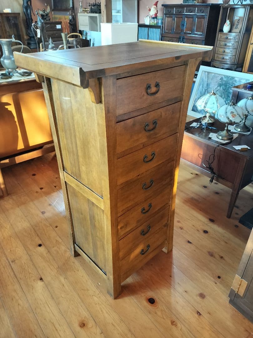 無垢材チェスト　アジアン　ヴィンテージ　7段引き出し