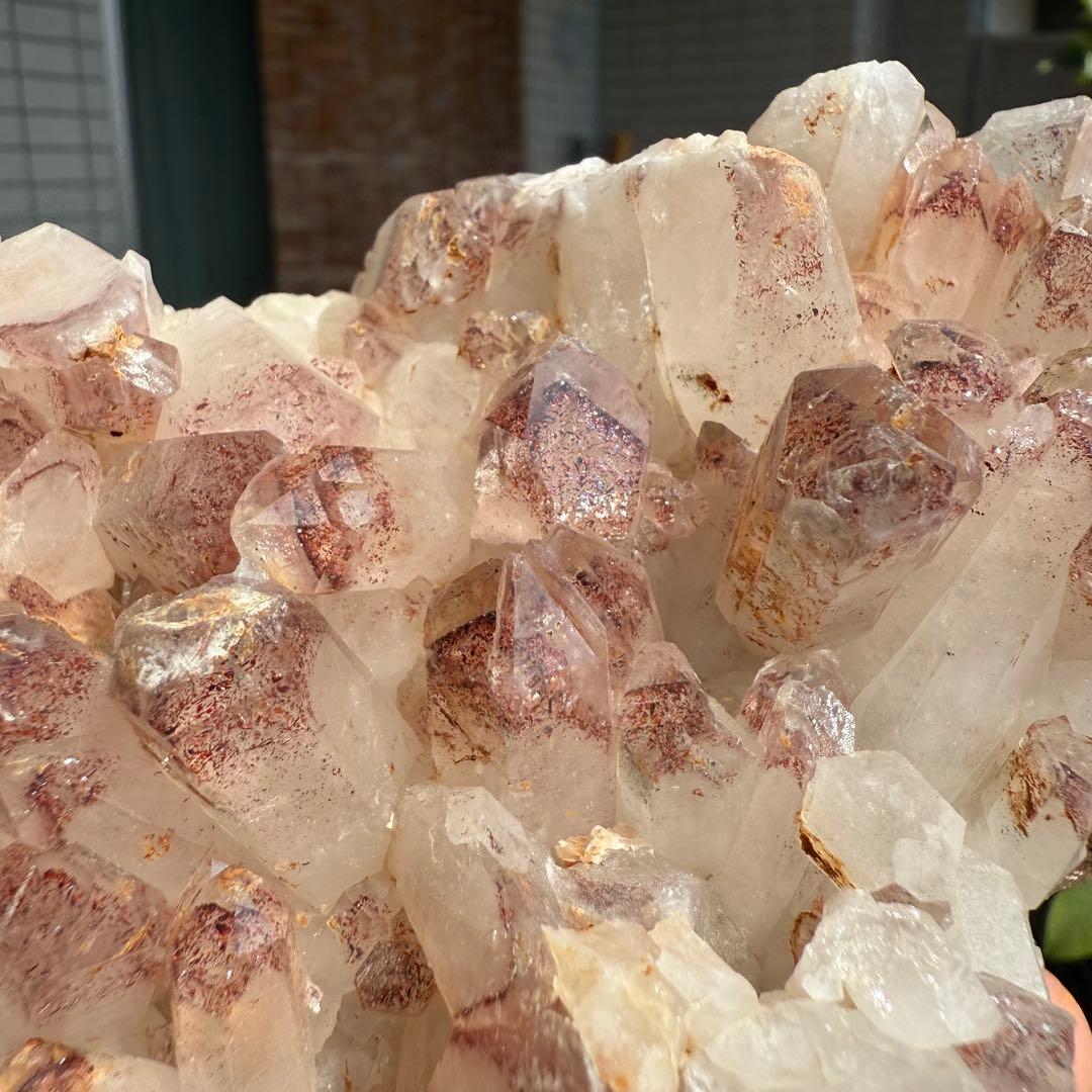 ストロベリーファントムクォーツクラスター　台座付き　ファイヤークォーツ　苺水晶⑤