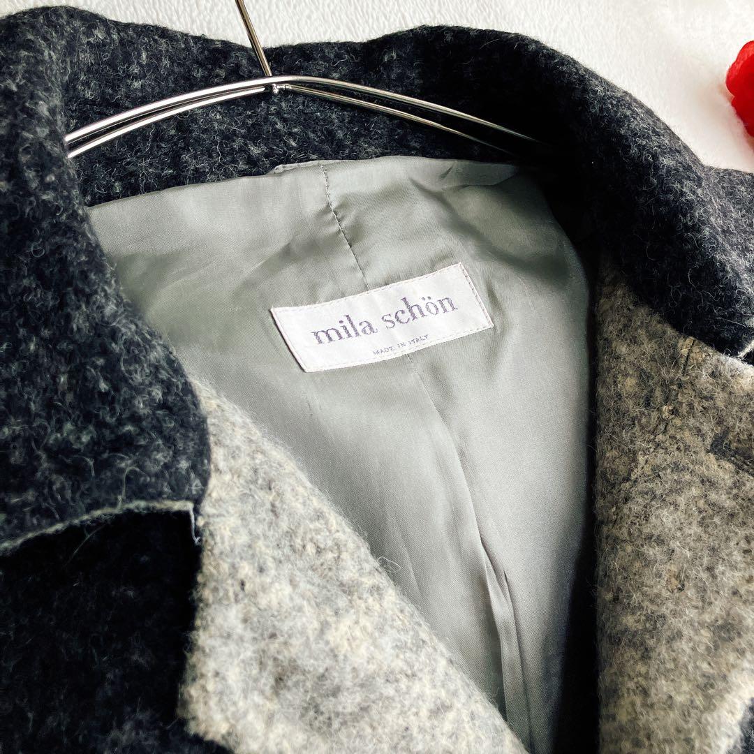 大きいサイズ/ミラショーン★アルパカ ダブルフェイスコート バイカラー フード付