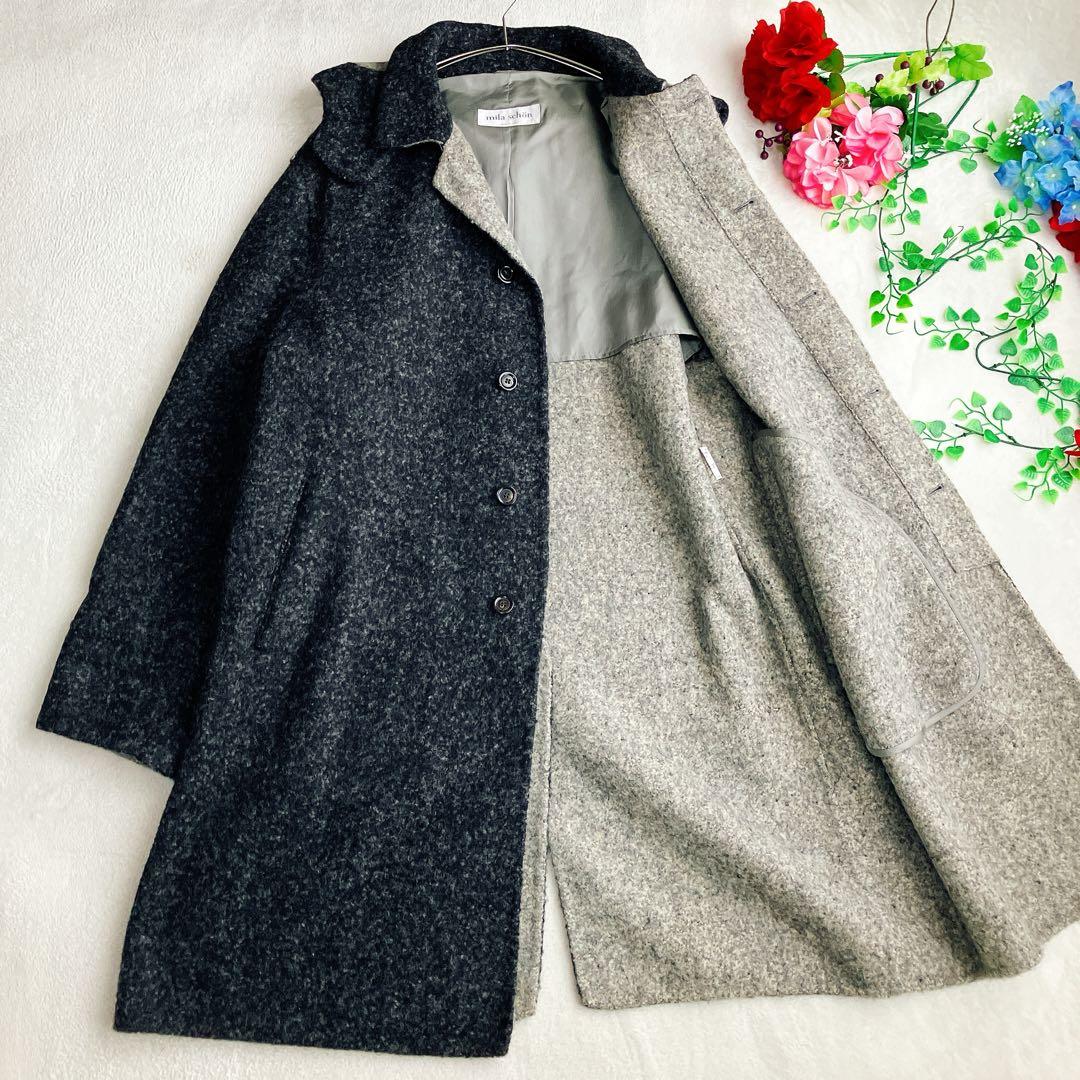 大きいサイズ/ミラショーン★アルパカ ダブルフェイスコート バイカラー フード付