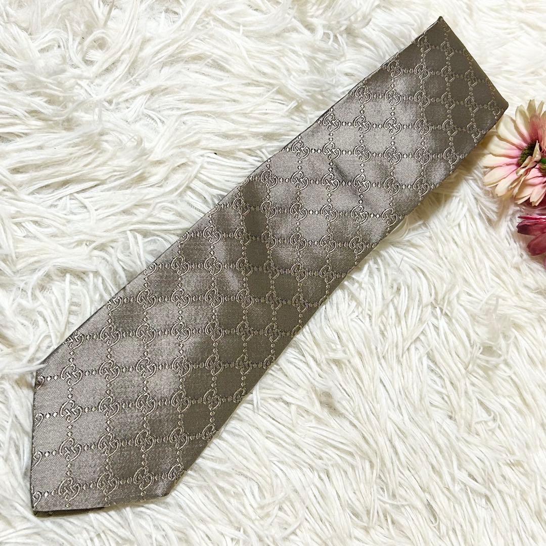 【美品】グッチ GG 総柄 シルク 100% ネクタイ 【クリーニング済】