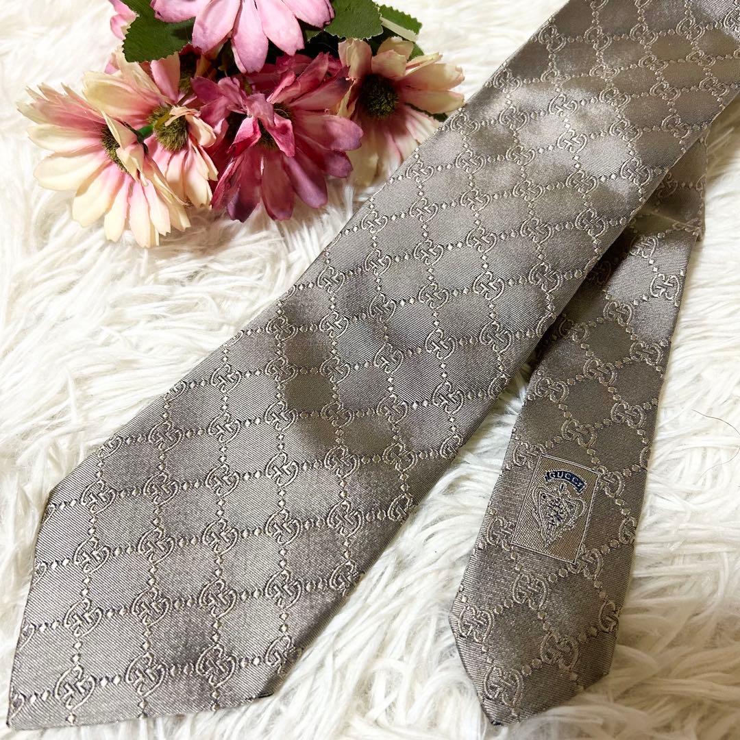 【美品】グッチ GG 総柄 シルク 100% ネクタイ 【クリーニング済】