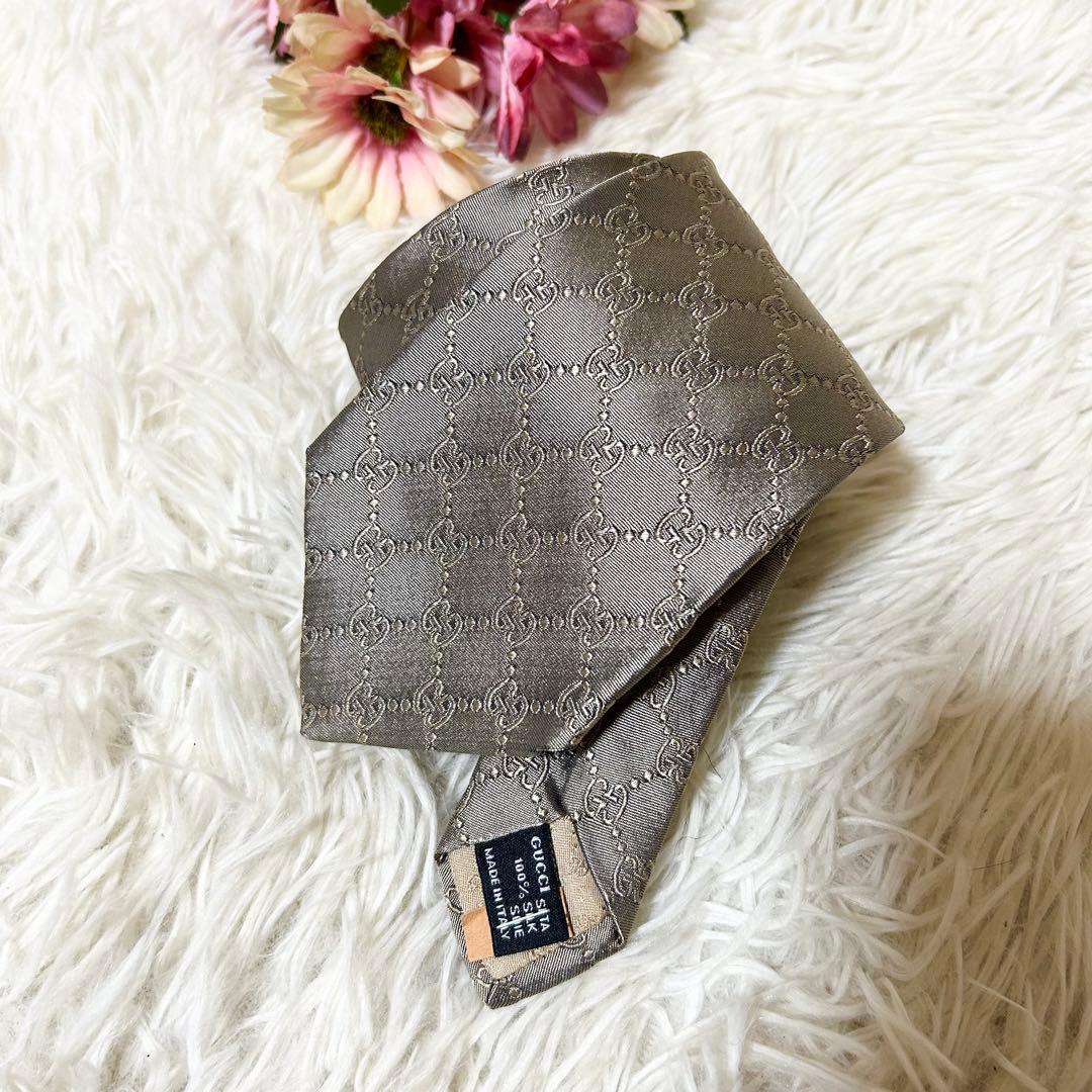 【美品】グッチ GG 総柄 シルク 100% ネクタイ 【クリーニング済】