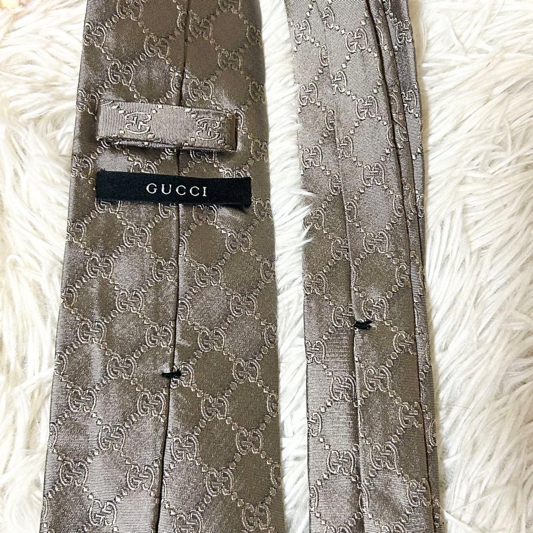 【美品】グッチ GG 総柄 シルク 100% ネクタイ 【クリーニング済】