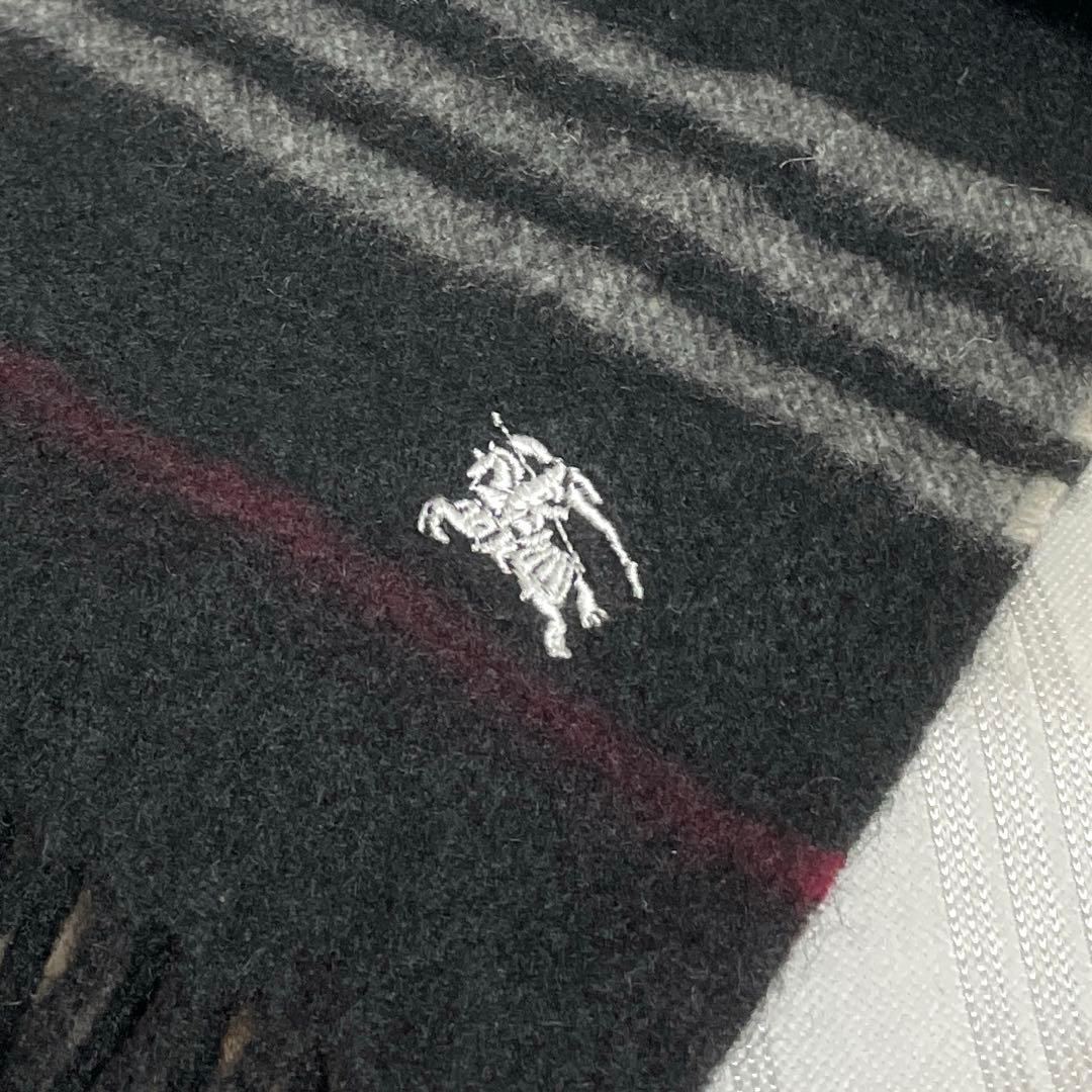 バーバリー ブラックレーベル カシミヤ マフラー 黒 ボーダー ホースロゴ