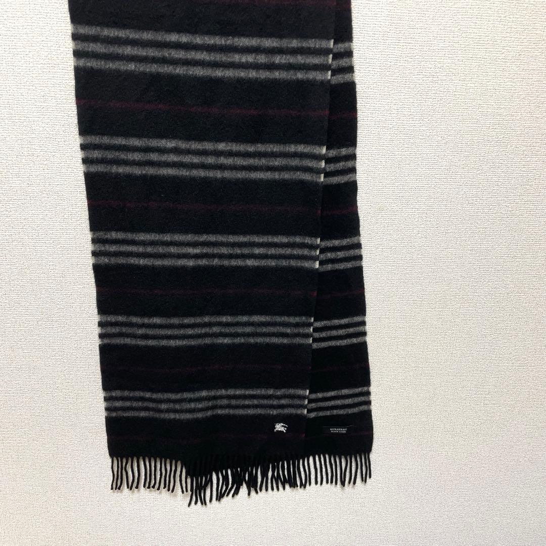 バーバリー ブラックレーベル カシミヤ マフラー 黒 ボーダー ホースロゴ