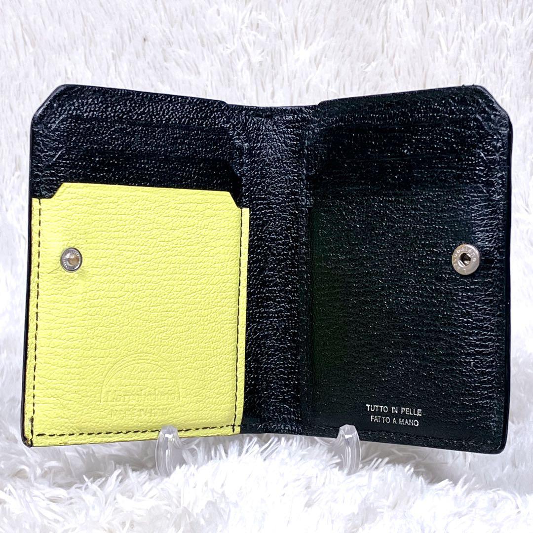 （美品）ラルコバレーノ　スマートミニウォレット　　レザー　ブラックxイエロー